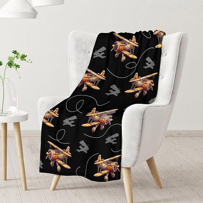 Kids Blanket Airplane Throw Blanket Gift for Boys, 30x40 Inches Cool Lightweight Comfy Black Throw for Sofa Chair Bed Office