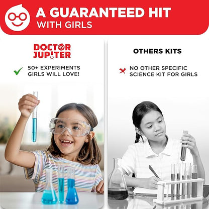 Doctor Jupiter Girls’ First Science Kit, Chemistry Set for Kids Ages 4-5-6-7-8 | Birthday Gift Ideas for 4+ Year Old Girls | STEM Toy Kit with 50+ Experiments | Learning & Educational Projects