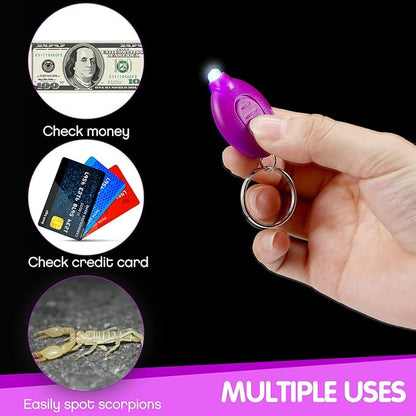 50 Pcs Mini UV LED Keychain Flashlight 395nm UV Light Black Light Keychain Flashlight Portable UV Keychain Flashlight for PET Urine Passport ID Card and Currency, UV Light Key Ring Light Torch