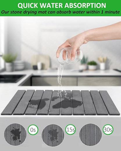 Large Stone Dish Drying Mat for Kitchen Counter, 24x16 Inches Foldable