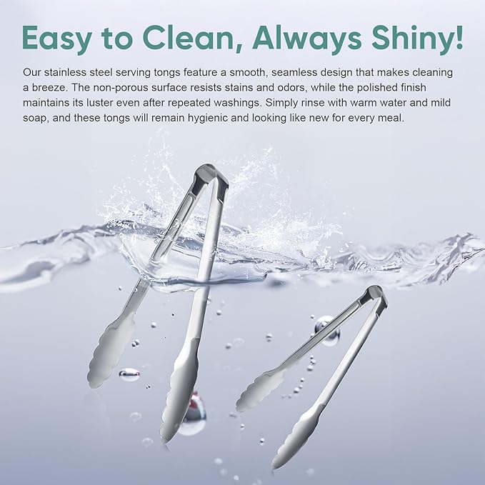 12 Pieces Buffet Tongs 7'' Serving Tongs Heavy Duty Stainless steel Kitchen and BBQ Utility Tong (Silver, 7inch)