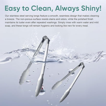12 Pieces Buffet Tongs 7'' Serving Tongs Heavy Duty Stainless steel Kitchen and BBQ Utility Tong (Silver, 7inch)
