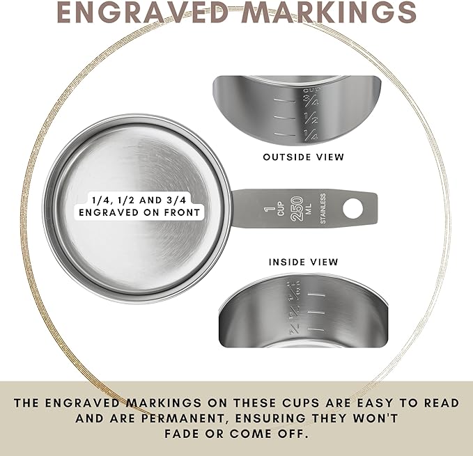 1 Cup Stainless Steel Measuring Cup | Sturdy Metal 250 ml | 240 cc | 8 oz |