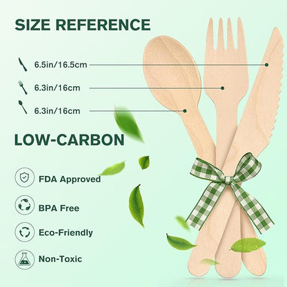 400PCS Eco-Friendly Disposable Wooden Utensil Set – Compostable Biodegradable