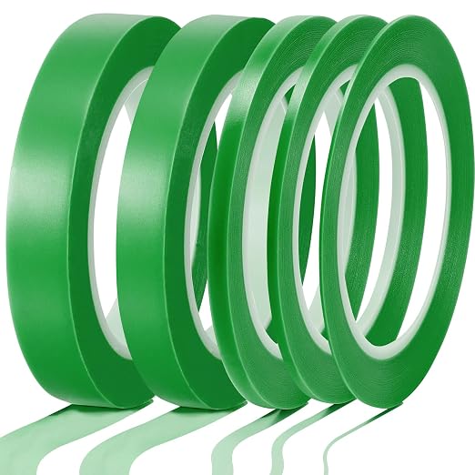 Xuniea 5 Rolls of Vinyl Tape Masking Tape Automotive Car Auto Paint for Curves, High Temperature Vinyl Low Tack(1/16 Inch, 1/8 Inch, 1/4 Inch, 1/2 Inch, 3/4 Inch,Green)