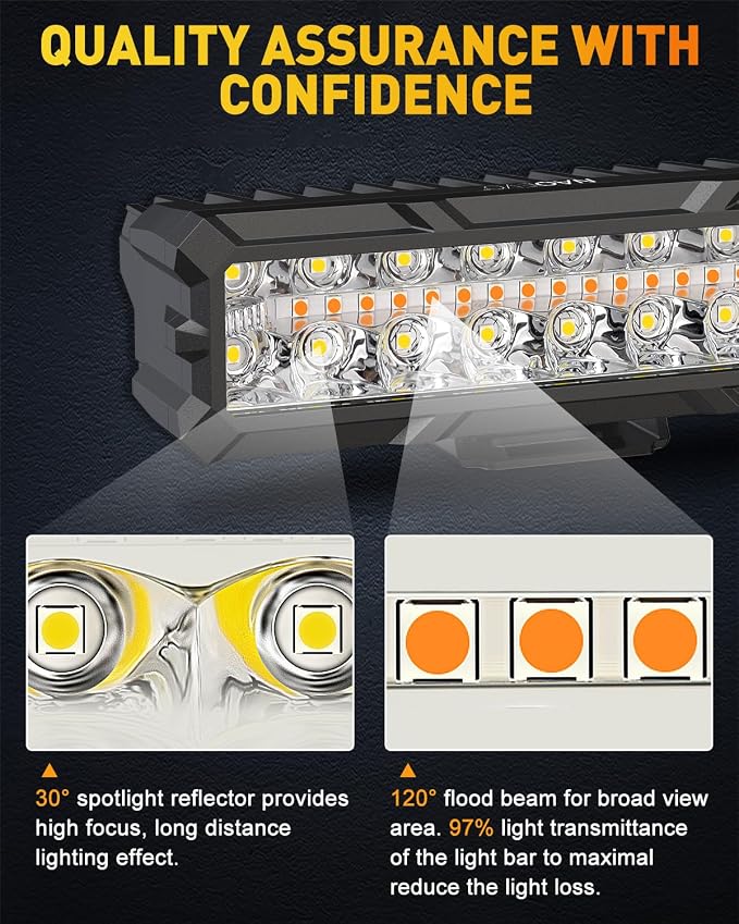 NAOEVO 6in LED Light Bar, 50W 4000LM LED Off Road/Fog/Driving Lights, Spot & Flood Combo for Trucks, Cars, Boat, ATV, UTV, 2 Pcs (White/Amber/White&Amber)