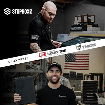 STOPBOX Gun Safe Alternative - Tactical Handgun Storage, Instant Access Portable Gun Case, TSA Compliant Gun Lock Box for Quick Handgun Access | RUSTIC FLAG + BLACK (2 Pack) | Full-Size Only