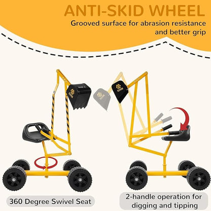 Sand Digger Excavator Toys for Kids Outdoor Sandbox Digger Crane with 360 Degree Rotatable Seat Excavator Ride On Toy Beach Toys Great for Sand Dirt and Snow Steel Outdoor Play Toys, Yellow