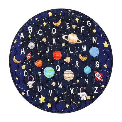 Baby Play Mat Round for Floor, GFU Non-Slip 40x40 Round Mat, Thick One-Piece Crawling Mat Blue, Infants Playmat Foldable and Machine Washable for Boys