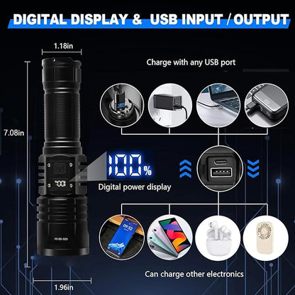 Rechargeable LED Flashlights 10000.00 High Lumens,?Ÿ�?ŸŽ?Ÿ�?Ÿ“ ?��?�ž?�° High Powered Waterproof Tactical Flashlight Spotlight Flashlight for Home, Bright Flashlight Black for Outdoor Camping Emergency