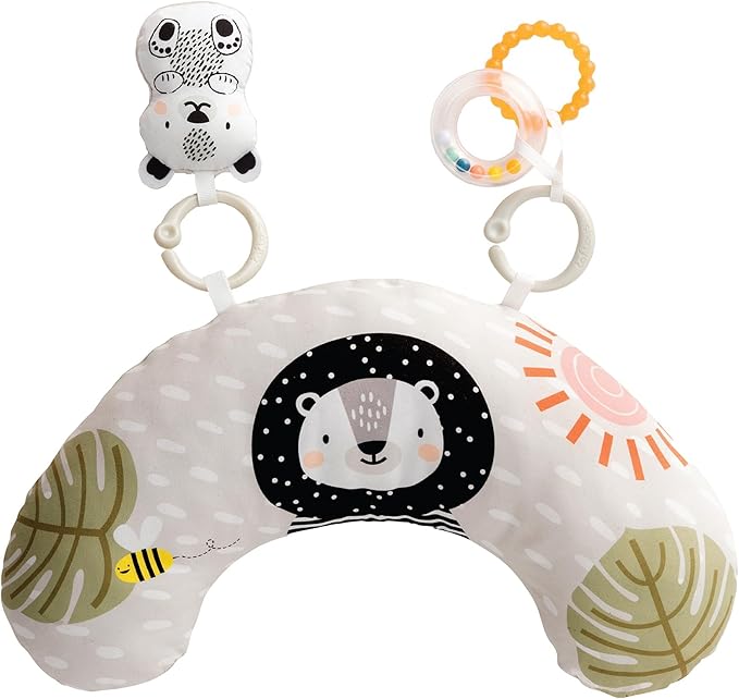 Taf Toys Ergonomic Tummy Time Cushion with Teether and Rattle - Soft and Supportive Baby Cushion for Enhanced Motor Skills Development