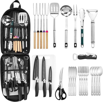 Camping Cookware Storage Bag - Camping Cooking Utensils Set Bag Camping Tool Portable Storage Bag Suitable for Knife, Fork, Spoon, Chopping Board, Chef's Knife,Kitchenware Storage