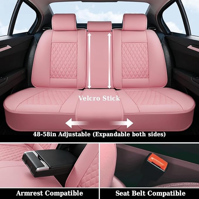 Coverado Car Seat Covers Full Set, Automotive Front and Rear Seat Covers with Backrest, Nappa Leather Car Seat Protectors Waterproof, Universal for Most Vehicles