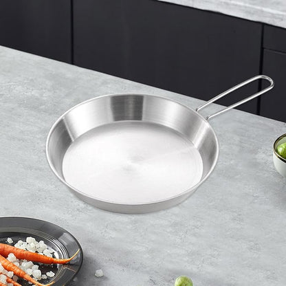 Stainless Steel Camping Fry Pan Cookware Foldable Handle Easy to Clean Multipurpose Outdoor Cooking Griddle Non Stick Skillet, 20cm