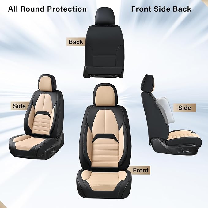 Coverado Car Seat Covers Full Set, Seat Covers for Cars, Automotive Seat Covers, Waterproof Nappa Leather Front Seats and Back Car Seat Protector, Universal Fit for Most Cars SUV Trucks,Black&Beige