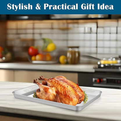 E-far Baking Sheet with Wire Rack, Large Stainless Steel Cookie Sheets Pan &