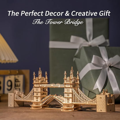 ROBOTIME 3D Puzzle Wooden Craft Kits with LED Light DIY Tower Bridge Construction Model Kit to Build for Teens Brain Teaser Puzzle Home Decor Birthday Gifts
