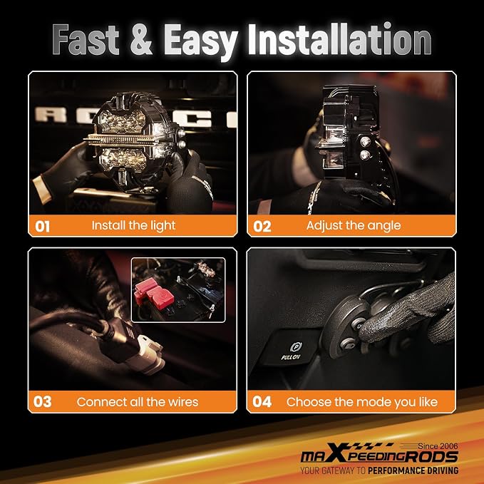 maXpeedingrods 3.5 Inch LED Off Road Lights 160W 19200LM Round Fog Lights with Amber/White DRL, LED Light Bar 270°Side Shooter for UTV Trucks SUV Pickup ATV Motorcycles, with 4 Black Light Covers