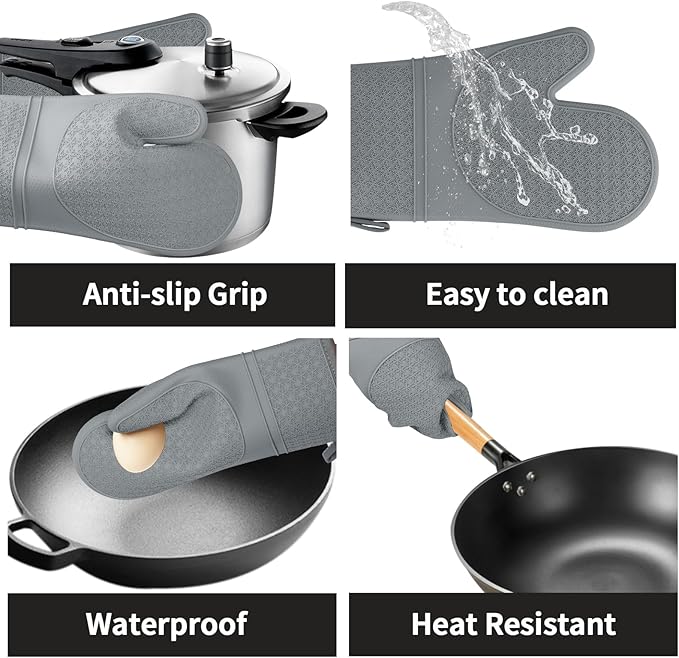 Hovico Silicone Oven Mitts, Heat Resistant 500F Kitchen Mitts 2PCS, 11.6"