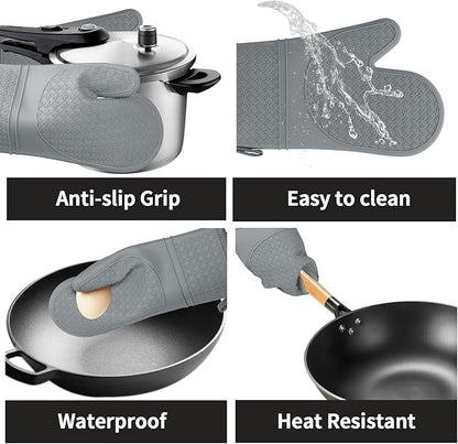 Hovico Silicone Oven Mitts, Heat Resistant 500F Kitchen Mitts 2PCS, 11.6"
