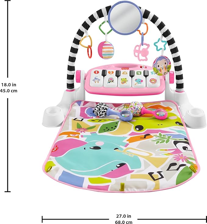 Fisher-Price Baby Musical Toy Set Glow and Grow Kick & Play Piano Gym Pink Playmat with 2 Rattle Maracas for Newborns Ages 0+ Months