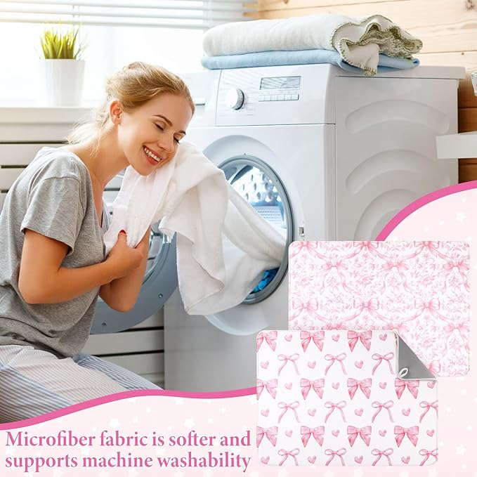 SiliFine 2 Pcs Large Coquette Pink Bow Dish Drying Mat Large