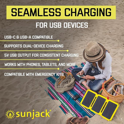 SunJack ??25 Watt Foldable Solar Panel, ETFE Monocrystalline Portable Solar Panel with USB-C and USB-A, IP67 Waterproof Solar Panels for Camping, Backpacking, Hiking and Travel