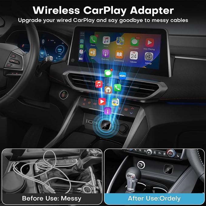 2 in 1 CarPlay Adapter for Impreza SE/Executive, CarPlay Wireless Adapter with Auto Reconnect Fast Pairing Bluetooth Connection Compact USB Dongle,A/Silver-Normal