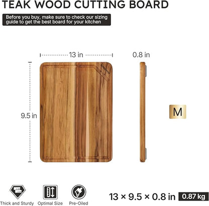 Teak Wood Cutting Board for Kitchen 13inch Charcuterie Board Serving Heavy Duty
