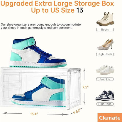 Clemate Upgraded X-Large Shoe Storage Box, 8 Pack, Shoe Box Clear Plastic