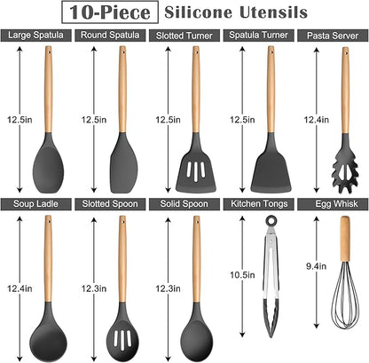 E-far Gray Silicone Cooking Utensils Set, 10-Piece Kitchen Utensils Set