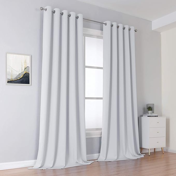 DUALIFE Greyish White Curtains 120 Inch Length Grommet Top Blackout Curtain