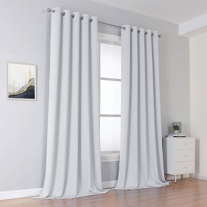 DUALIFE Greyish White Curtains 120 Inch Length Grommet Top Blackout Curtain