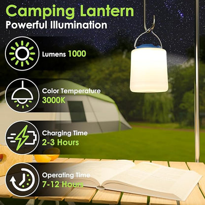 LED Camping Lantern, Rechargeable Camping Light, 4 Modes Outdoor Flashlights Lanterns with 1000LM, Water Resistant Portable Emergency Camp Light for Hurricane Hiking Survival Kits - Blue