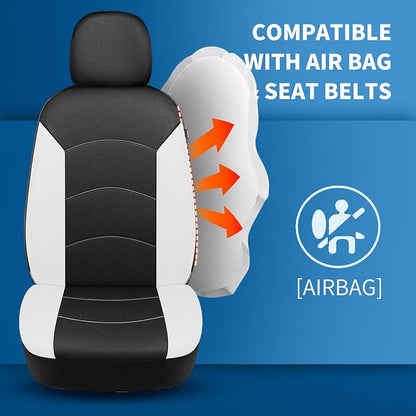 HChengkikz Car Seat Covers Front Seat, Waterproof Neoprene Car Seat Covers, Airbag Compatible, Universal Automotive Seat Covers for Most Cars, SUVs, Trucks (Black + White)