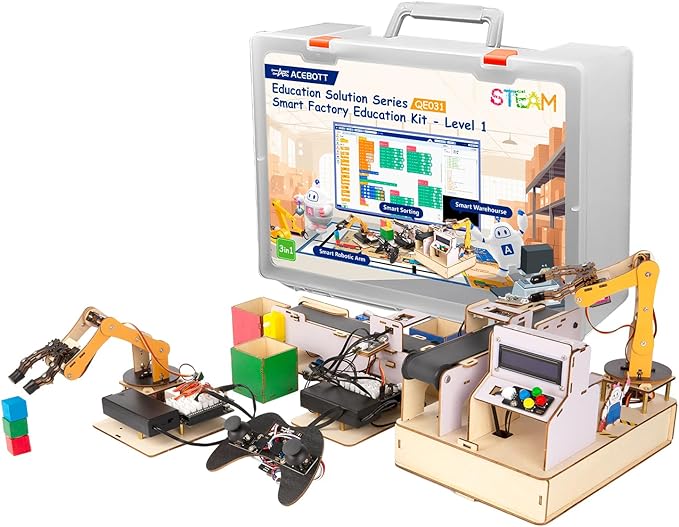 ACEBOTT 3-in-1 ESP32 IoT Control Smart Factory Starter Kit, Electronics Programming Kit Compatible with Arduino Scratch Online Tutorials, School DIY Education Solution Series STEAM Set for Teens 12+