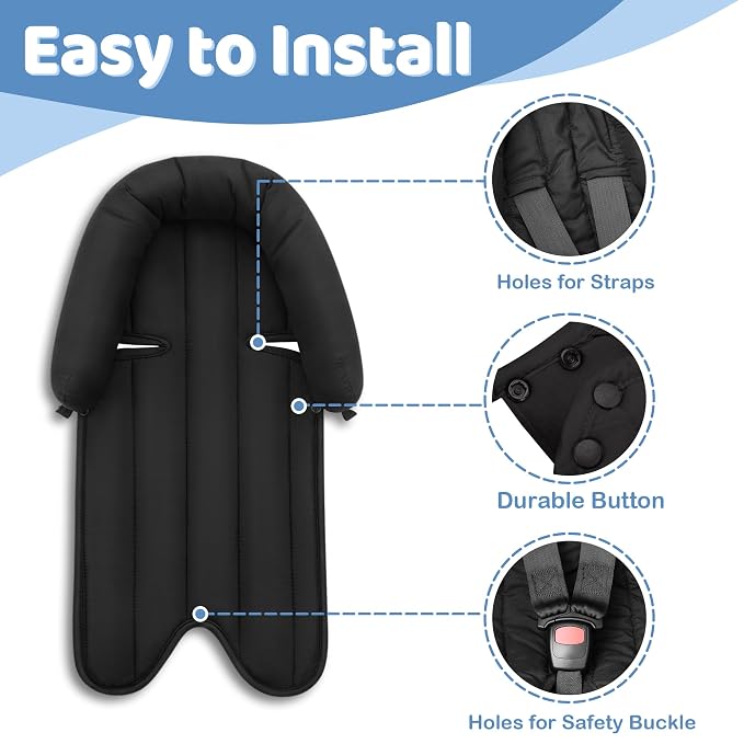 Pro Goleem Car Seat Head Support Infant, Soft Infant Car Seat Insert, 2 in 1 Carseat Head Support for Newborn, Perfect for Car Seat, Stroller, Swing, Bouncer, Gray and Black