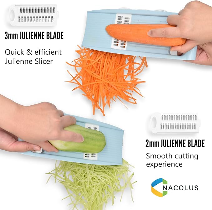 5 in 1 Mandoline Slicer for Kitchen, Vegetable Slicer Multi Blade Potato Chip, Veggie shredder, Vegetable Cutter, Julienne Shredder and peeler For Small Job In Kitchen Blue