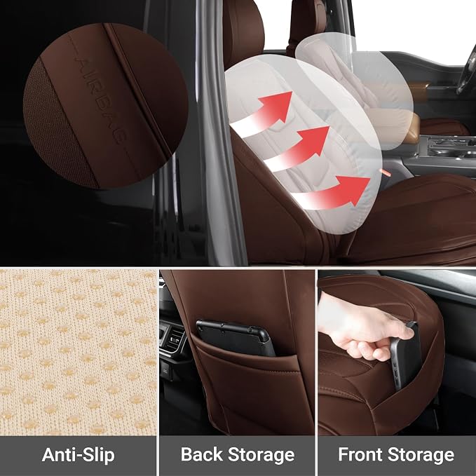 Coverland Custom Truck Car Seat Covers Front Seats for [2010-2014 F150 SVT Raptor SuperCrew Cab] - Protector Car Seat Cover Water Resistant Leather Memory Form Back Support Cushion [Front-Dark Brown]