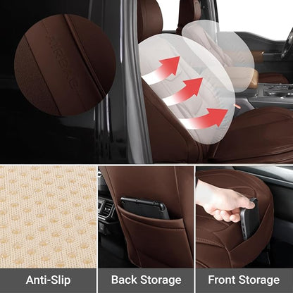 Coverland Custom SUV Car Seat Covers Front Seats for [2014-2025 Infiniti QX35] - Protector Car Seat Cover Water Resistant Leather Memory Form Back Support Seat Cushion [Front-Dark Brown]