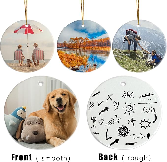 Sublimation Ceramic Ornaments - Bulk White Round Porcelain Ornament Blanks for Heat Press Printing - Personalized Xmas Tree Keepsake Crafts Gift
