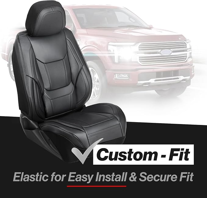 Coverland Custom Truck Car Seat Covers Front Seats for [2003-2006 GMC Sierra 1500, 2500HD, 3500HD Regular Cab Bucket Seats] - Protector Water Resistant Leather Memory Form Seat Cushion [Front-Black]