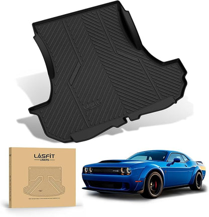 LASFIT Cargo Mats for Dodge Challenger 2011 2012 2013 2014 2015 2016 2017 2018 2019 2020 2021 2022 2023, All Weather TPE Custom Fit Trunk Mats Cargo Liners, Black