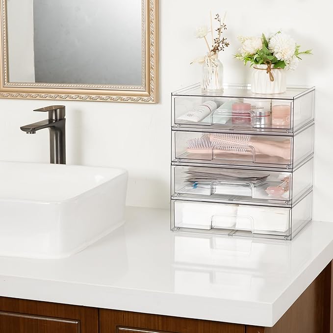 Vtopmart 12.1''W Clear Stackable Storage Drawers, 2 Pack Acrylic Plastic
