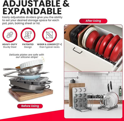 Better Things Home 7.5” Wide 12-Slot Adjustable Large Pan and Pot Lid Organizer