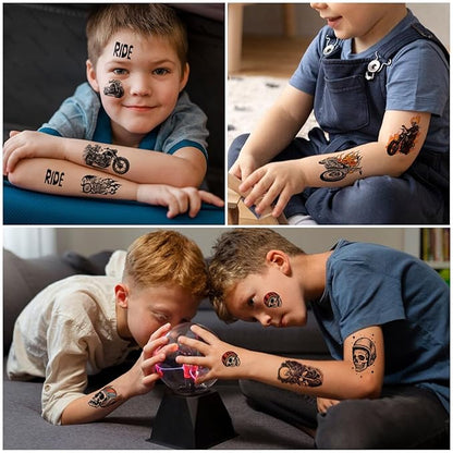 77 Sheets Motorcycle Temporary Tattoo for Women Men, 17 Sheets Half Arm Large Wing Skull Flowers Fake Tattoos, 60 Sheets Black Tiny for Adult Kids Party Body Tattoos Stickers Realistic