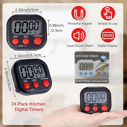Leumoi 24 Pcs Digital Kitchen Timers Magnetic Back Timers Bulk Large Screen