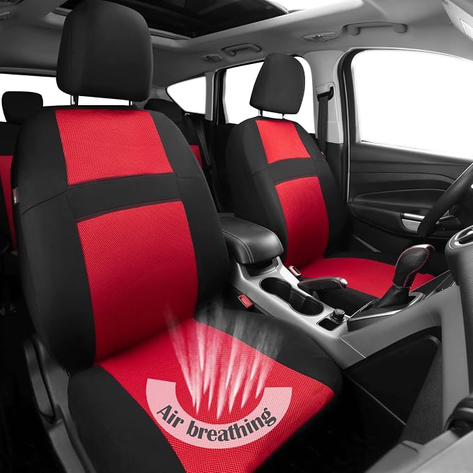 CAR PASS Rainbow Universal Fit 3D Air Mesh Car Seat Cover with 5mm Composite Sponge Inside,Airbag Compatible (Black Red)
