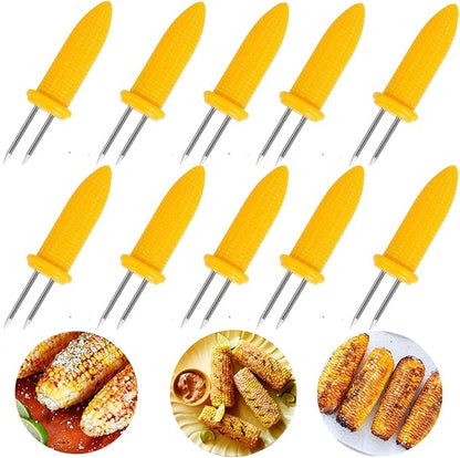 10PCS Corn Holders - Corn on The Cob Skewers,Stainless Steel Corn Fork Prong Skewers Kitchen Tool for BBQ Twin Prong Sweetcorn Holders Home Cooking Fork