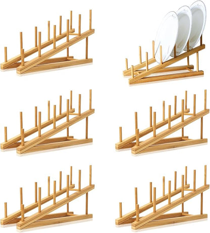 6 Pack Dish Rack Bamboo Drying Rack Wooden Plate Dish Rack Cabinet Organizer